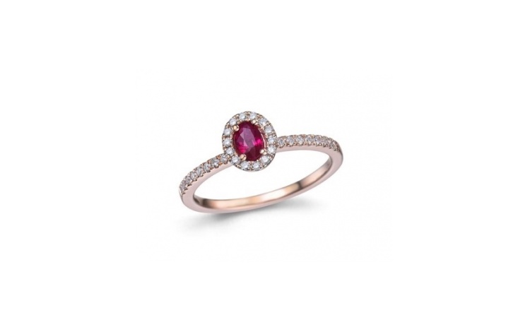 rosé gouden ring met robijn en briljant